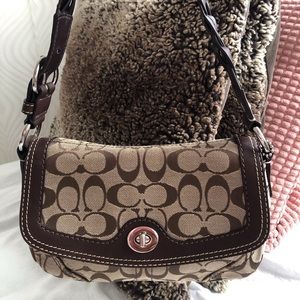 COACH Signature Canvas Braided Leather Strap Turn Lock Bag - 11013